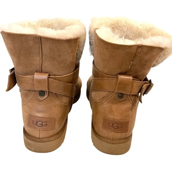 UGG Romely Brown Leather Shearling Lined Ankle Boots - Picture 3 of 9